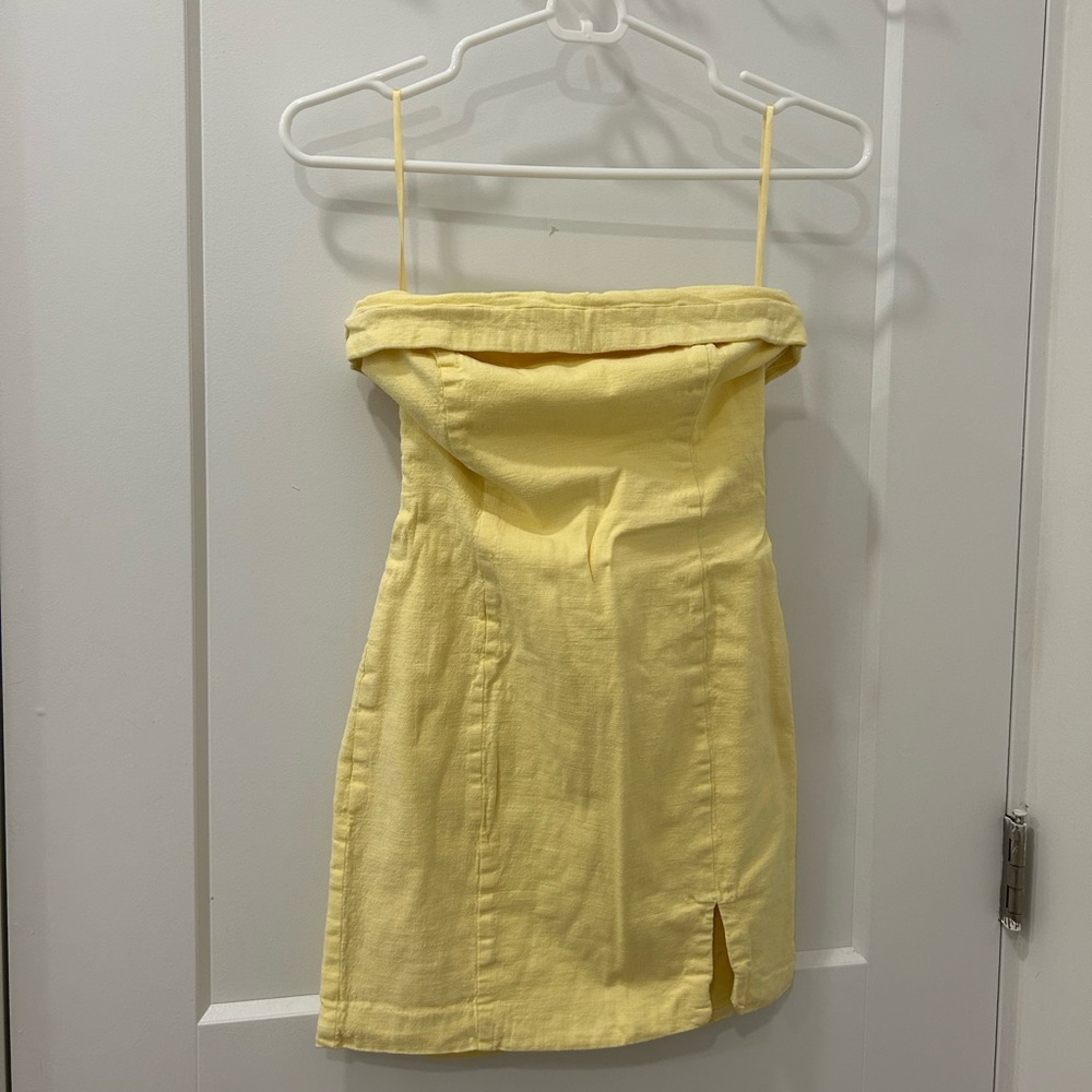 Yellow Bodycon Linen Mini Dress